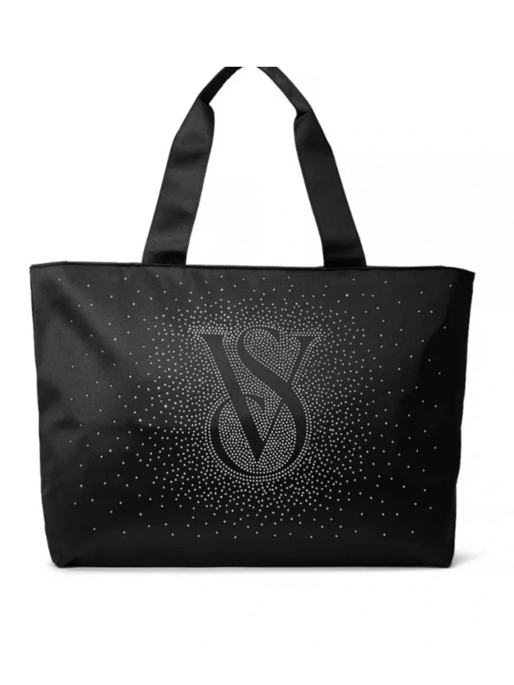 Victoria’s Secret Rhinestone Shine Tote Black Satin Weekender Y2K Glam Bag - Picture 2 of 5